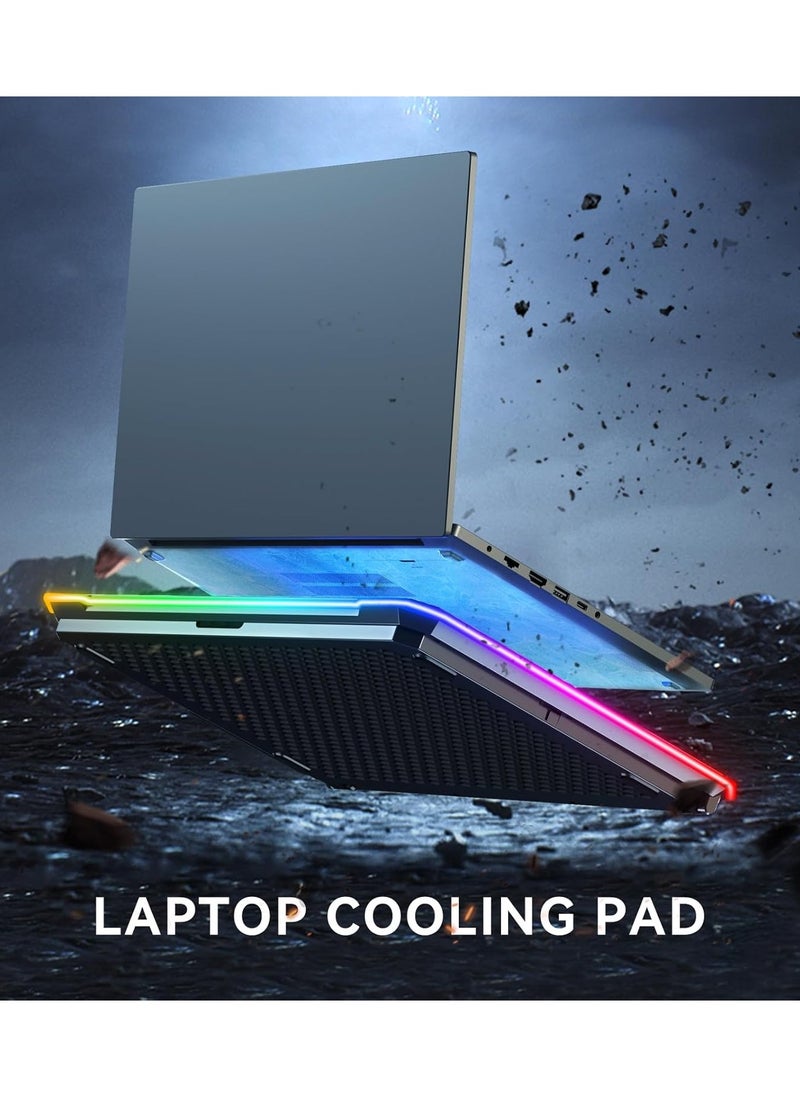 ICE COOREL RGB Cooling Pad Gaming Laptop Cooler, Laptop Fan Cooling Stand with 6 Quiet for 15.6-17.3 inch laptops, 9 Height Stand, LED Lights & LCD Screen, 2 USB Ports, Lap Desk Use  - Image 2