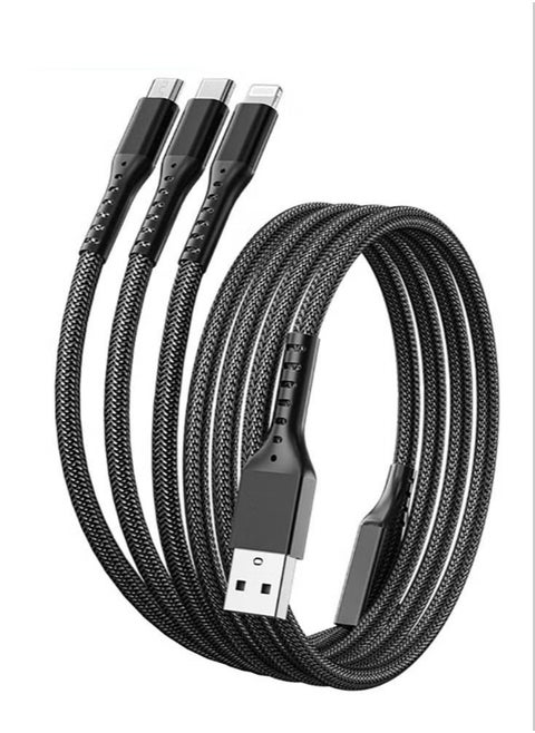 3 in 1 Fast Charging Cable Type-C Micro USB Port 1.2m Universal Short Charger Cable 5A Fast Data Sync Charging