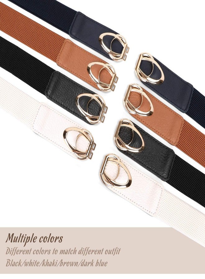 WERFORU Women Elastic Belts,Skinny Stretch Vintage Fashion Waistband for Dress with Gold Buckle 4 Pack 1.5" Width, Black+brown+white+blue, S-M:Fit Size 25"-30" - Image 3