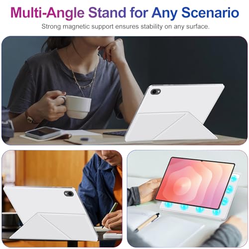 Oshmirian Case for Samsung Galaxy Tab S11 2025 Tablet 11 Inch – Magnetic Detachable Protective Cover with Dual-Side Clasp, Y-Fold Stand, Pencil Holder, Heat Dissipation Design(White) - Image 4
