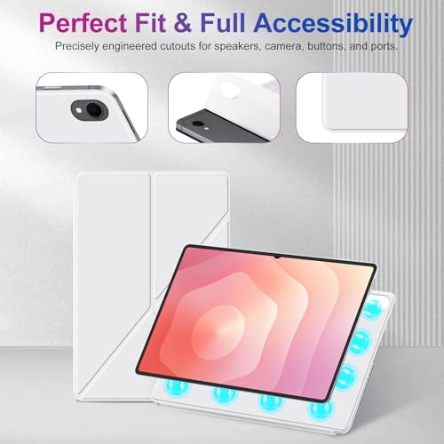 Oshmirian Case for Samsung Galaxy Tab S11 2025 Tablet 11 Inch – Magnetic Detachable Protective Cover with Dual-Side Clasp, Y-Fold Stand, Pencil Holder, Heat Dissipation Design(White) - Image 3