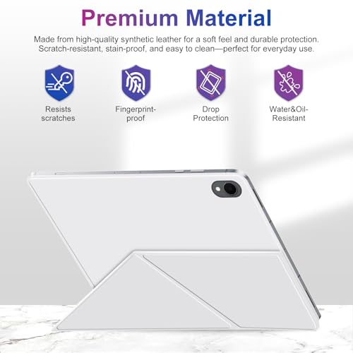 Oshmirian Case for Samsung Galaxy Tab S11 2025 Tablet 11 Inch – Magnetic Detachable Protective Cover with Dual-Side Clasp, Y-Fold Stand, Pencil Holder, Heat Dissipation Design(White) - Image 2
