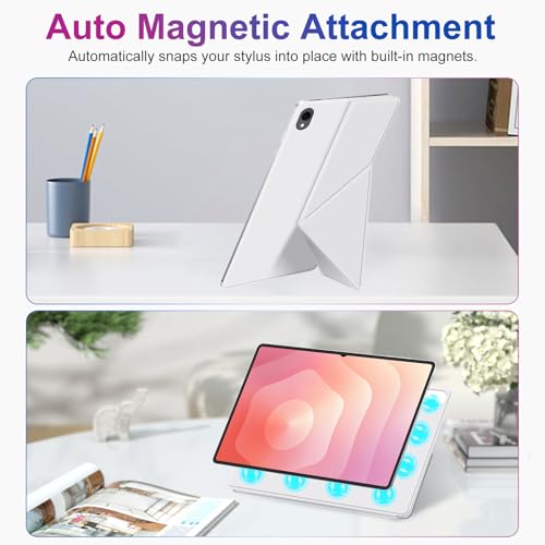 Oshmirian Case for Samsung Galaxy Tab S11 2025 Tablet 11 Inch – Magnetic Detachable Protective Cover with Dual-Side Clasp, Y-Fold Stand, Pencil Holder, Heat Dissipation Design(White) - Image 5