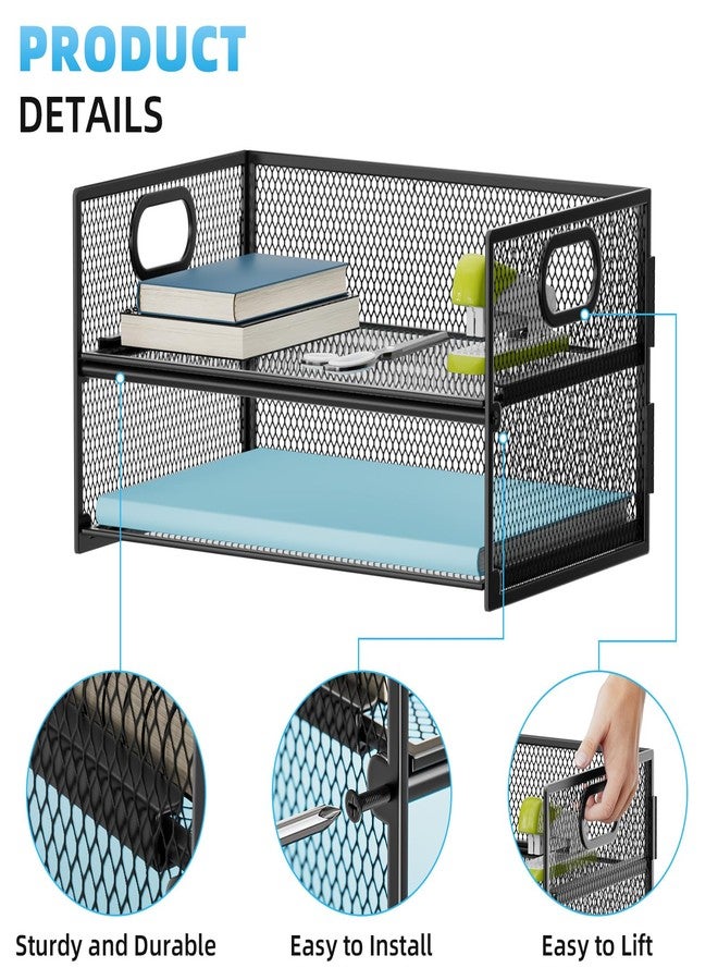Marbrasse 2 Tier Paper Organizer Letter Tray, Mesh File Organizer with Handle, Paper Sorter Desk Organizer for Home Office Supplies - Black - Image 2