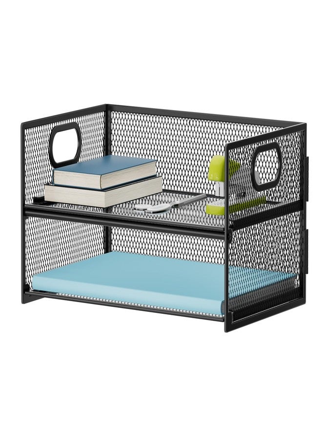 Marbrasse 2 Tier Paper Organizer Letter Tray, Mesh File Organizer with Handle, Paper Sorter Desk Organizer for Home Office Supplies - Black - Image 1