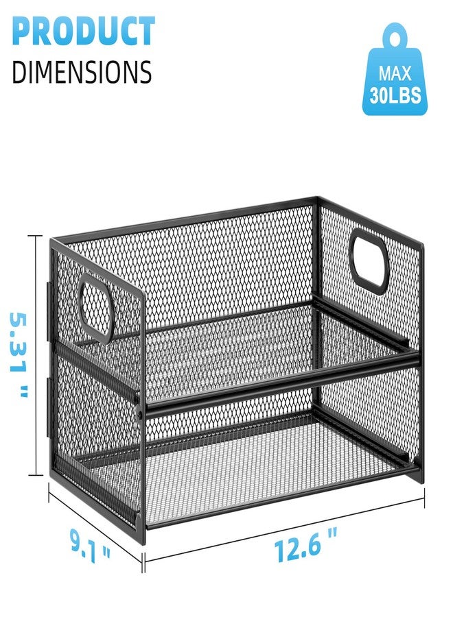 Marbrasse 2 Tier Paper Organizer Letter Tray, Mesh File Organizer with Handle, Paper Sorter Desk Organizer for Home Office Supplies - Black - Image 4
