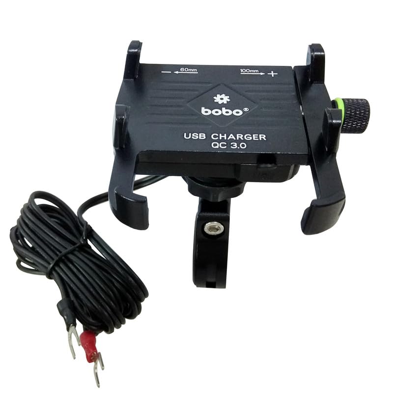 Bobo BM5 Aluminium Waterproof Bike/Motorcycle/Scooter Mobile Phone Holder Mount with Fast USB 3.0 Charger, Ideal for Maps and GPS Navigation (Black) - Image 1