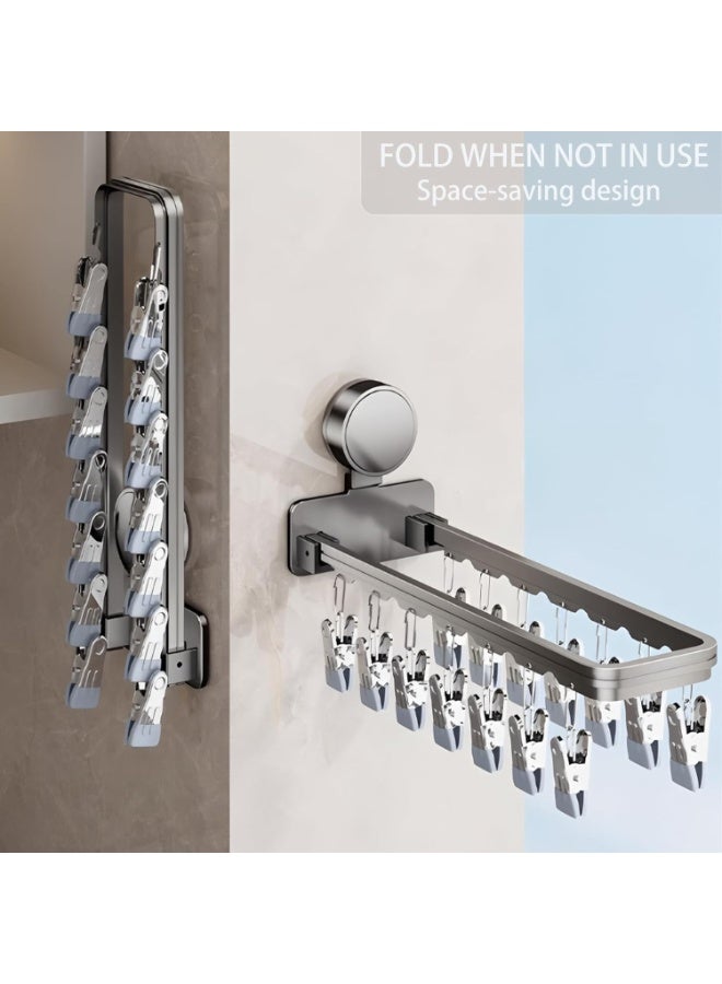 HOMESTAR Foldable Wall-Mounted Sock & Underwear Drying Rack with 14 Clips & Suction Cups - Adjustable Space-Saving Laundry Organizer for Bathroom, Balcony, Laundry Room - Image 5