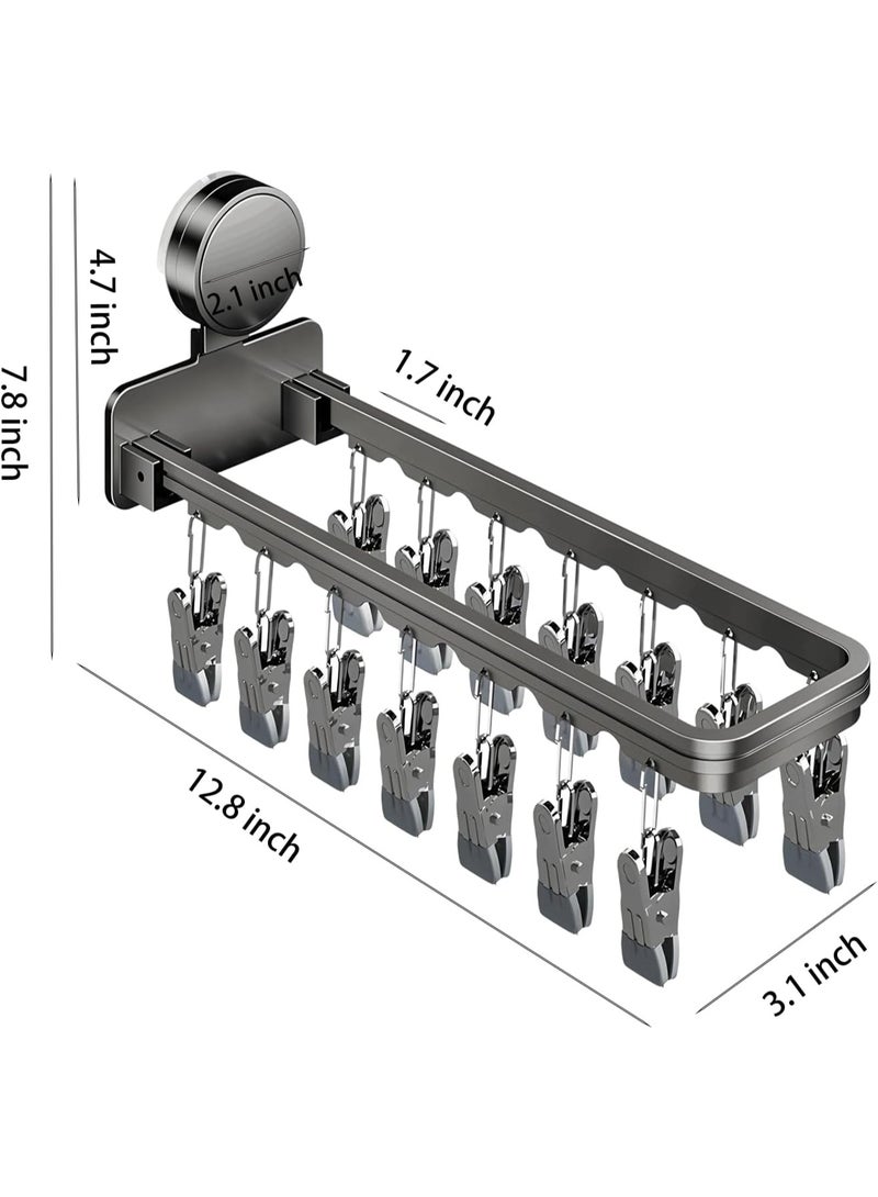 HOMESTAR Foldable Wall-Mounted Sock & Underwear Drying Rack with 14 Clips & Suction Cups - Adjustable Space-Saving Laundry Organizer for Bathroom, Balcony, Laundry Room - Image 2