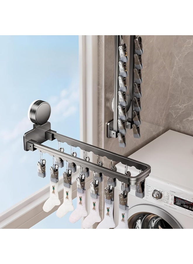 HOMESTAR Foldable Wall-Mounted Sock & Underwear Drying Rack with 14 Clips & Suction Cups - Adjustable Space-Saving Laundry Organizer for Bathroom, Balcony, Laundry Room - Image 4