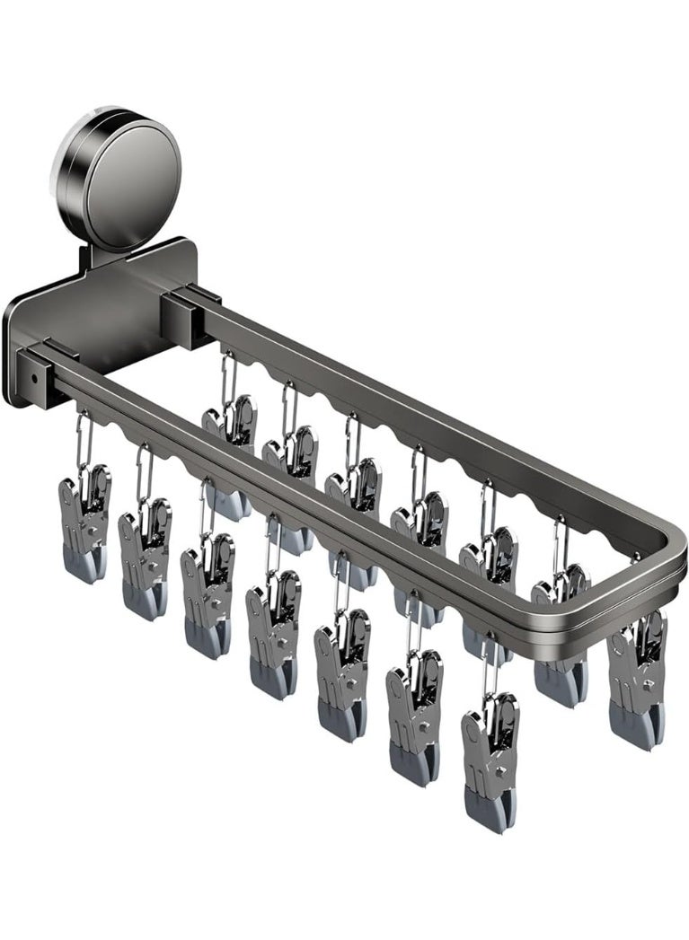 HOMESTAR Foldable Wall-Mounted Sock & Underwear Drying Rack with 14 Clips & Suction Cups - Adjustable Space-Saving Laundry Organizer for Bathroom, Balcony, Laundry Room - Image 1