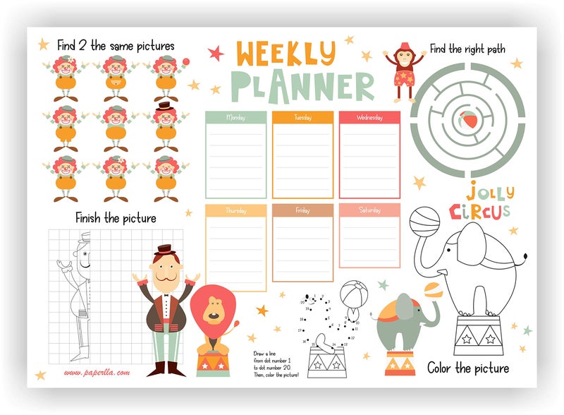 COI The Circus Collection Planner/Unique Full of Activity and to Do List Weekly Notepad for All Your Home Work Kids Planning Writing Notes - Image 1