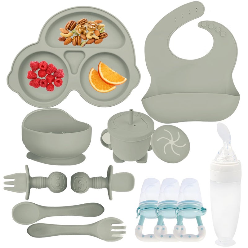 MIICASA Silicone Baby Feeding Set,Miicasa Baby Led Weaning Supplies Kit With Suction Bowl & Car Plate, Bib, Spoon, Fork, Cup - Food-Grade Silicone, Dishwasher-Safe, No BPAs - For 3+ Months - Image 1