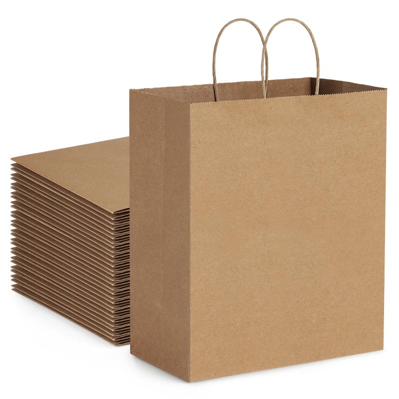 BagDream 10x675x12 100Pcs Brown Paper Bags with Handles Bulk Kraft Shopping Merchandise Retail To Go Bags for Takeout Containers Widergusset Recycled Paper Gift Sacks