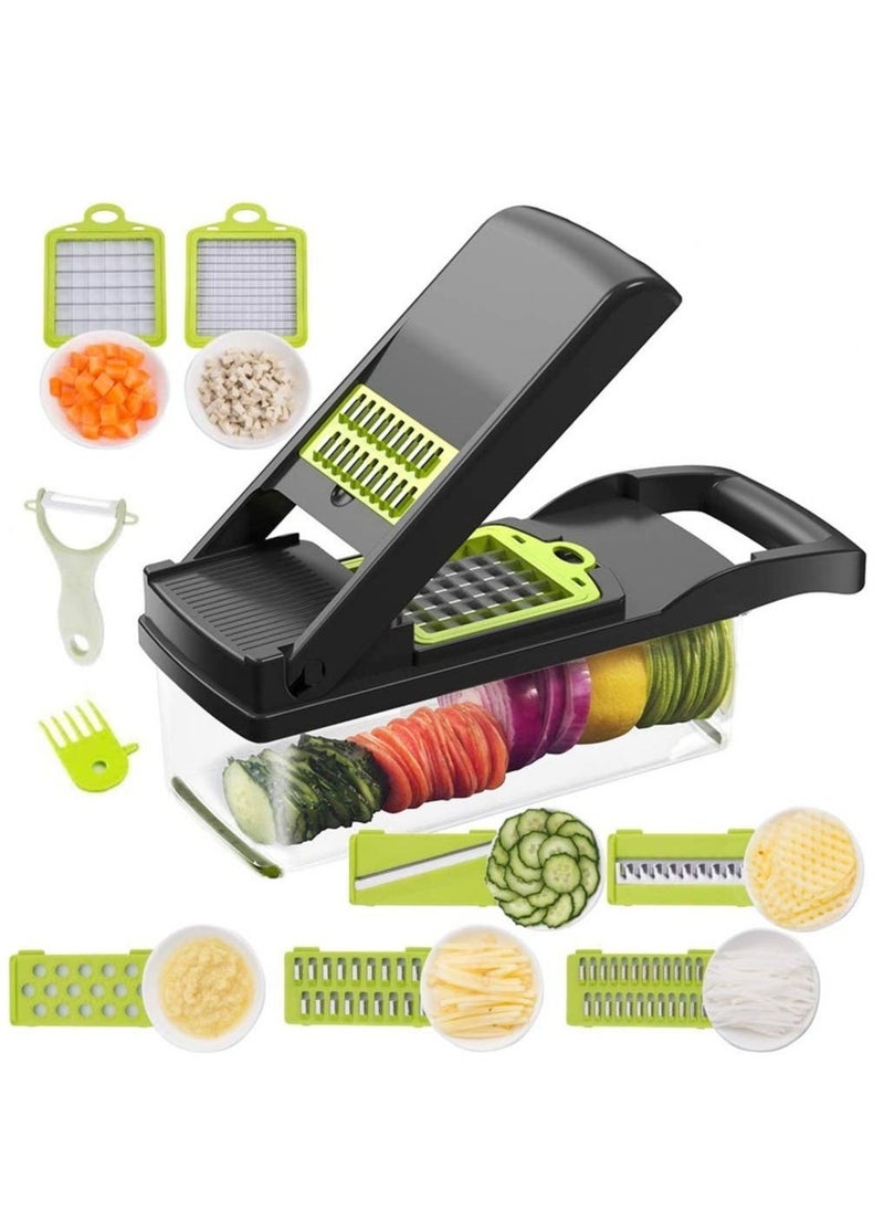 Raxoom Vegetable Chopper Mandoline Slicer Cutter Chopper and Grater 11 in 1 Interchangeable Blades with Colander Basket and Container - Image 1