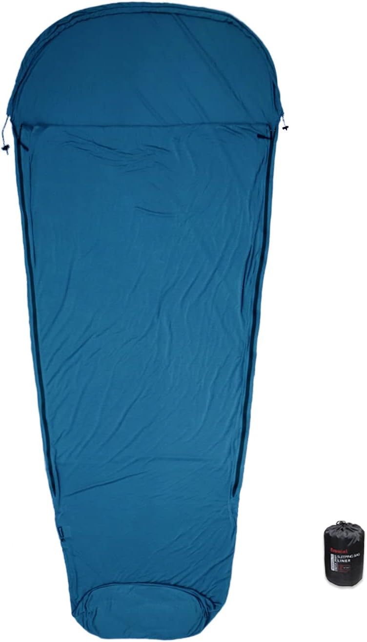 BROWINT Thermolite Sleeping Bag Liner with Zippers for Cold Weather, Lightweight Mummy with Hood & Rectangular Sleep Sack for Adult, Adds Warmth, Thermal Travel Liner, All Season - Image 1