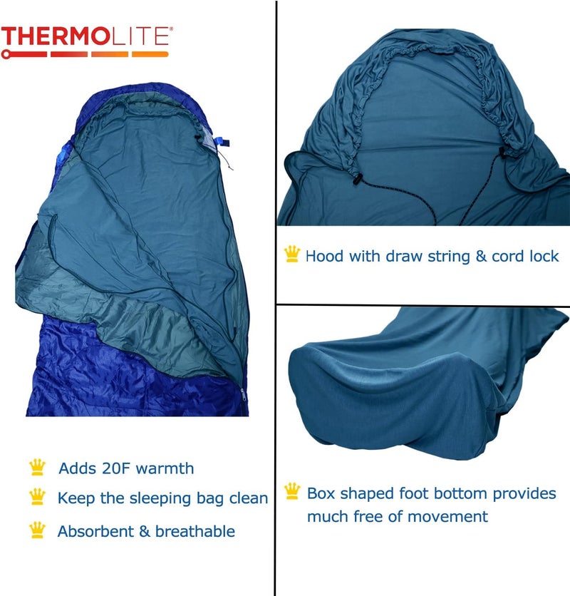 BROWINT Thermolite Sleeping Bag Liner with Zippers for Cold Weather, Lightweight Mummy with Hood & Rectangular Sleep Sack for Adult, Adds Warmth, Thermal Travel Liner, All Season - Image 4