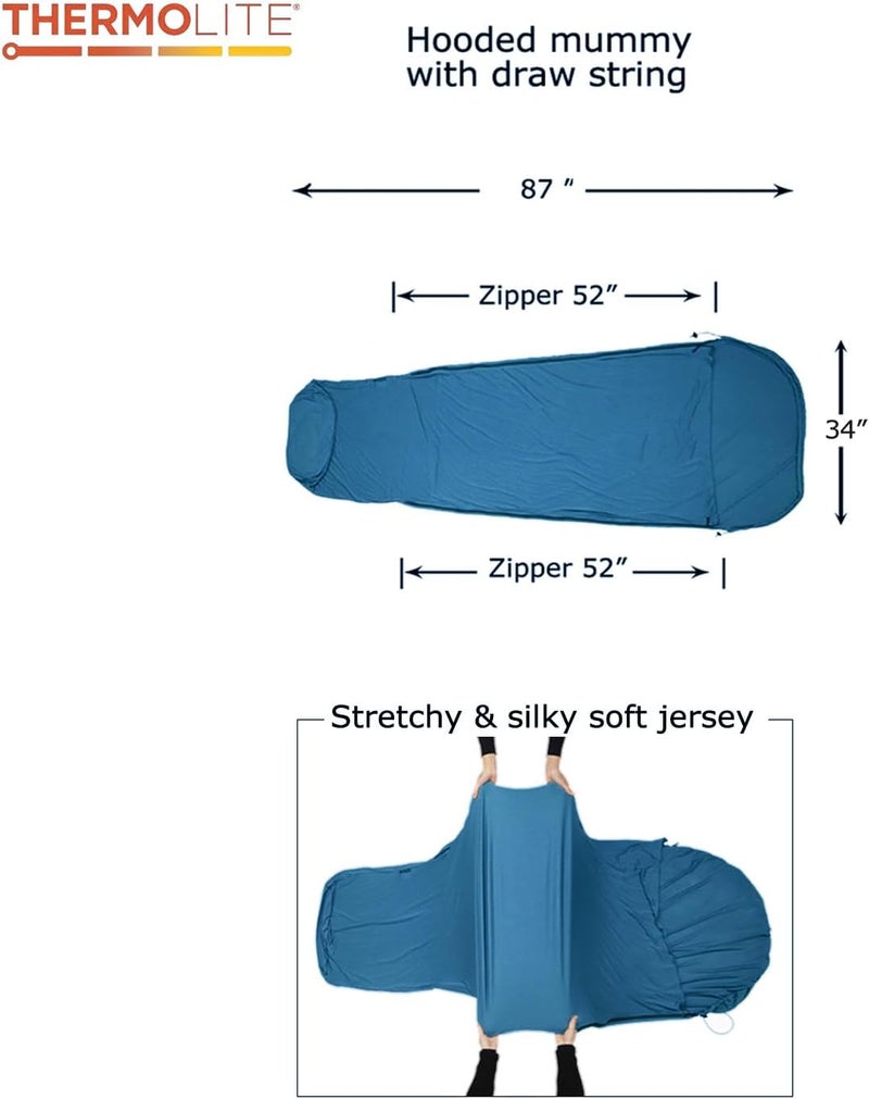 BROWINT Thermolite Sleeping Bag Liner with Zippers for Cold Weather, Lightweight Mummy with Hood & Rectangular Sleep Sack for Adult, Adds Warmth, Thermal Travel Liner, All Season - Image 5