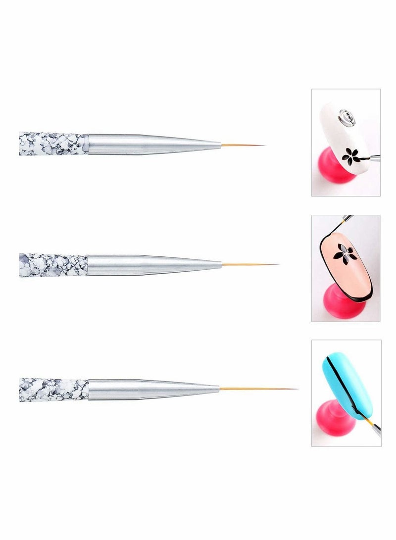 Y&D Professional Nail Art Liner, 3PCS Brush Painting Acrylic Brushes Striping for Short Strokes, Blending, Elongated Lines  - Image 5