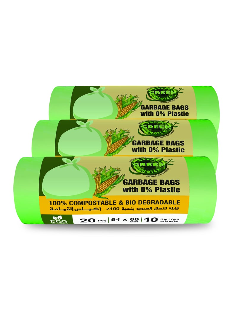 EARTH GREEN CHOICE Compostable Trash Bags, 54x60 cms, 10 Gallons,  Pack of 3 x 20 pieces  - Image 1
