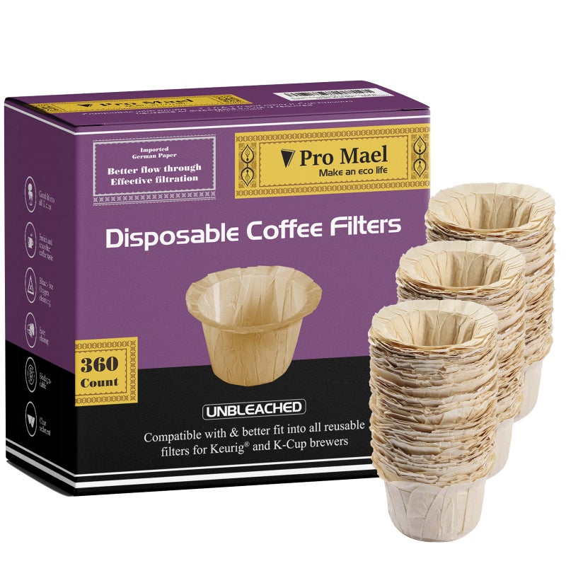 Pro Mael 360 Count Disposable K Cup Filters, Coffee Filter Paper for Keurig Brewers Single Serve 1.0 and 2.0, Use with Reusable K Cup Pods (Natural Unbleached) - Image 1