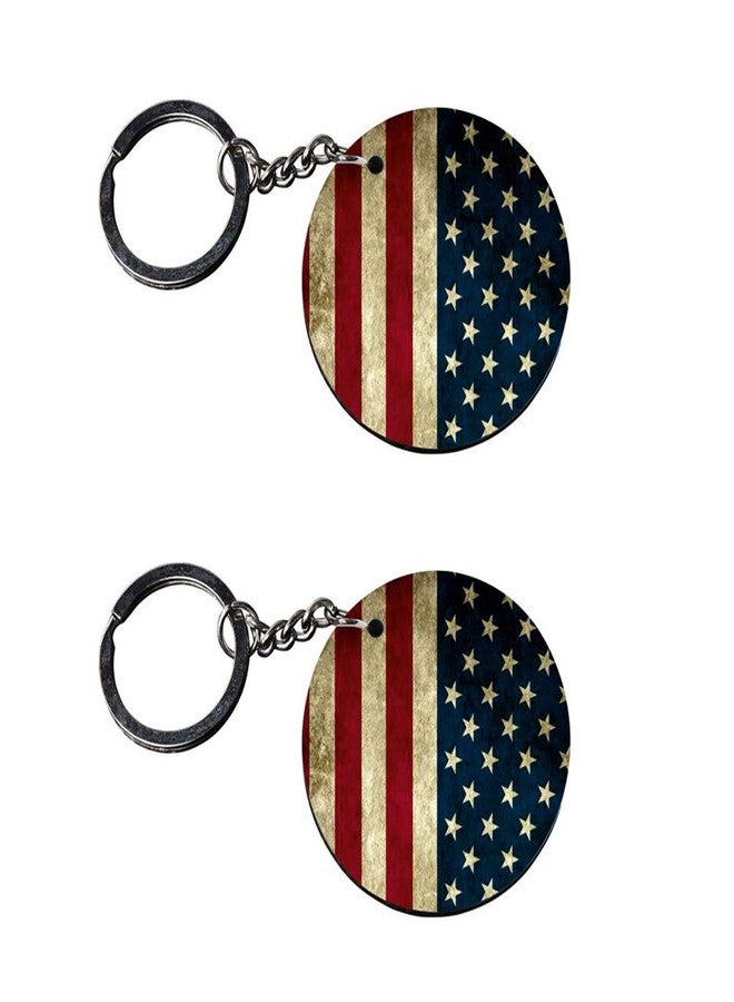 Anuman007 | american flag keychains | keychain for duke Printed Wooden Keychains | Circle Shape Set of 2 keyrings 2x2 inch - Image 1