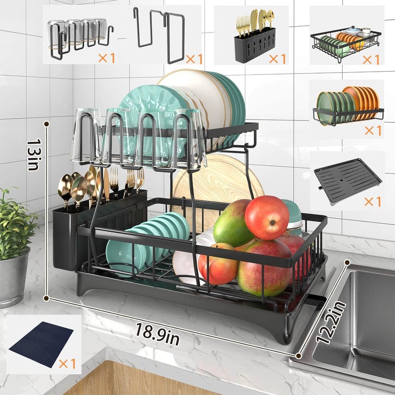 Abhsant Dish Drying Rack with Drainboard, 2-Tier Dish Racks for Kitchen Counter, Dish Drainer Set with Utensils Holder, - Image 3