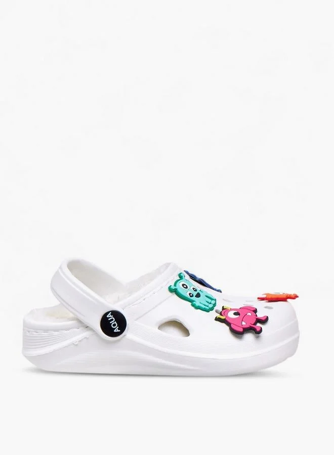 Aqua Boys Fur and Monster Charm Detail Clogs