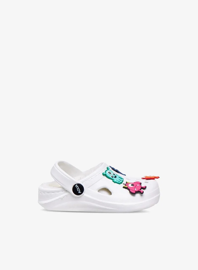 Aqua Boys Fur and Monster Charm Detail Clogs
