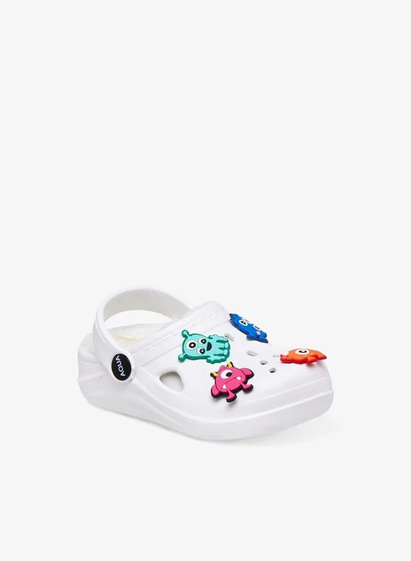 Aqua Boys Fur and Monster Charm Detail Clogs