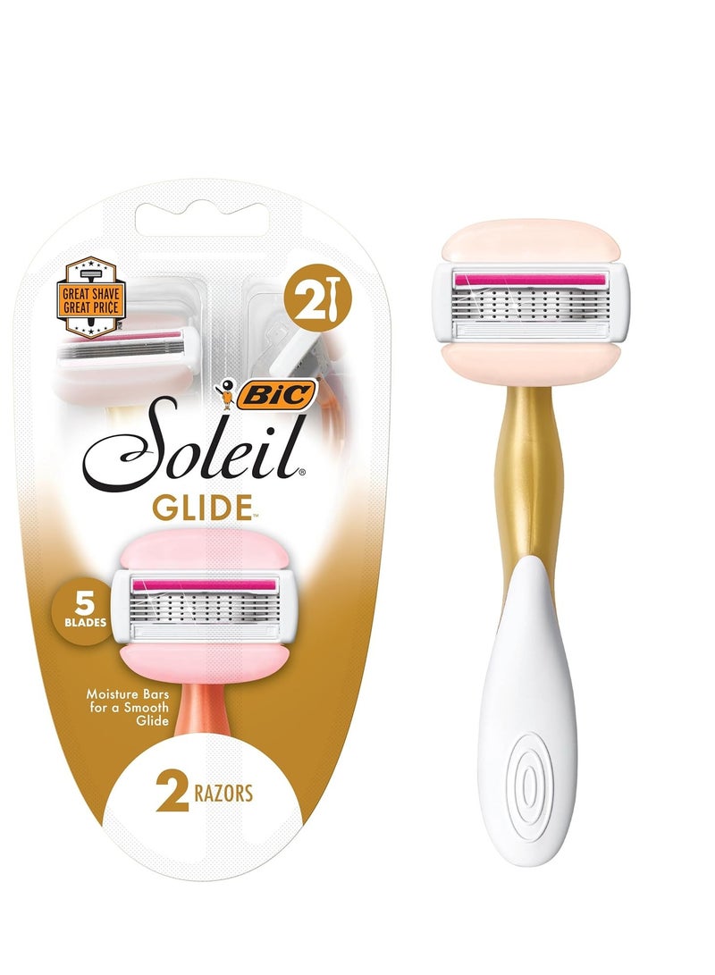 BIC Soleil Glide Disposable Razors for Women, 5 Blades With Shea Butter Moisture Bars For a Smooth Glide, 2 Piece Razor Set - Image 1