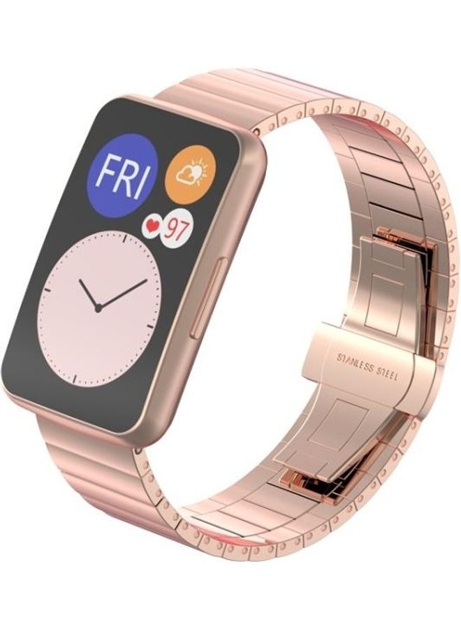 NIBEMINENT Bamboo Joint Metal Replacement Strap For Huawei Watch Fit Rose Gold - Image 2