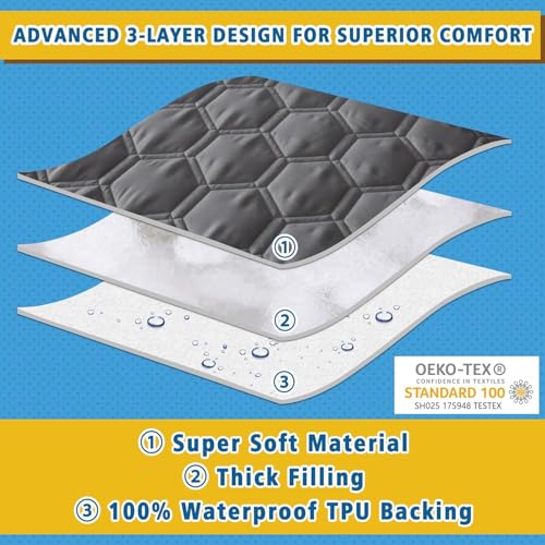 BABYLEE Waterproof Cotton Quilted Mattress Protector Queen Size Breathable Hypoallergenic Noiseless Ultra Soft Fitted Bed Protector 78x60 inch Mattress/Bed Cover (Queen 78x60 inch | 6.5x5 ft, Grey) - Image 2