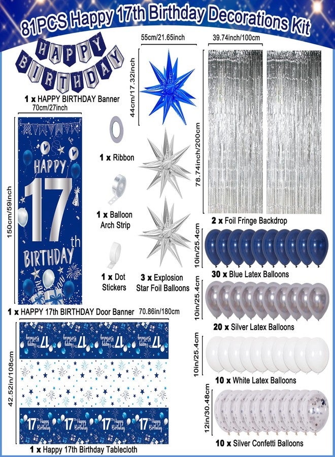 Pounira Blue 17th Birthday Decorations for Boys Girls, Happy 17th Birthday Decorations for Men, Navy Blue 17 Birthday Banner, 17 Year Old Boy Bday Party Ballloons Arch Tablecloth Backdrop Star Balloons Decor - Image 3
