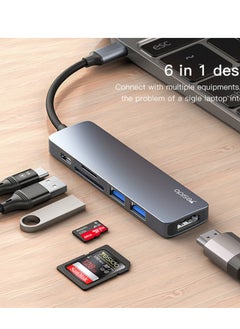 mpBLBERRI 6-in-1 Type-C to Multi-function Dock Station with (1 HDMI 4K), (SD/TF), (2 USB-A), (1 Type-C PD 3.0) Ports, MpBlberri BLB-OT559 - Black & Grey  - Image 2