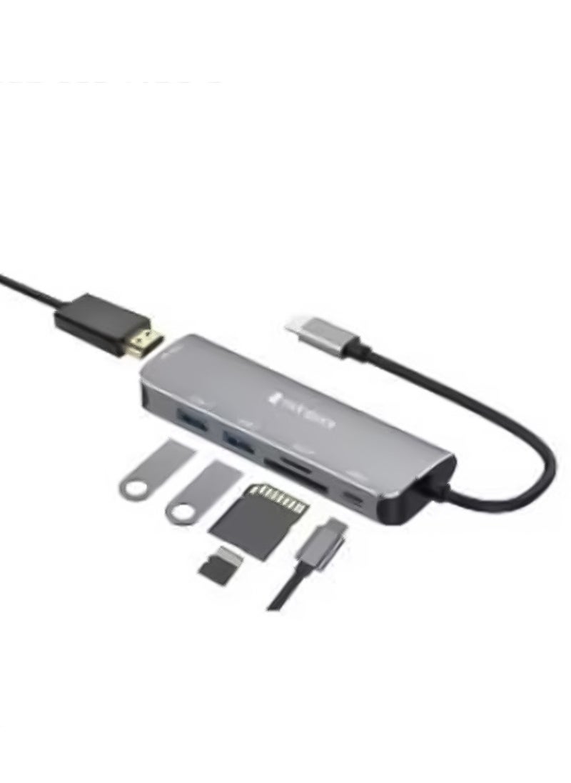 mpBLBERRI - 6-in-1 Type-C to Multi-function Dock Station with (1 HDMI 4K), (SD/TF), (2 USB-A), (1 Type-C PD 3.0) Ports, MpBlberri BLB-OT559 - Black & Grey - Image 1
