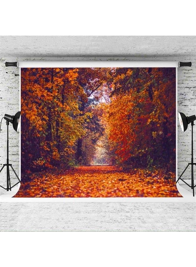 EOA 7(W) x5(H) FT Maple Leaves Photography Backdrop Autumn Fallen Yellow Tunnel Scenery Natural Season Background Fall Tree Street Road Photo Studio Props Photobooth Poster Photoshoot - Image 1