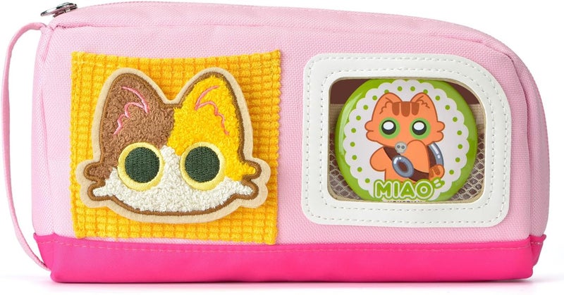 Lanxivi Pencil Case Large Capacity Adorable Cat Pencil Pouch Stationery Pen Bag Teen Girls Boys Magic Sticker Decoration Badges Air & land transit compatible - Image 1