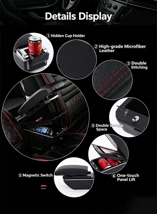 Allieuka Double-Layer Car Armrest Cover, Car Armrest Control Center, Retractable Panel, Concealed Bracket Suitable for Most Vehicles. - Image 3