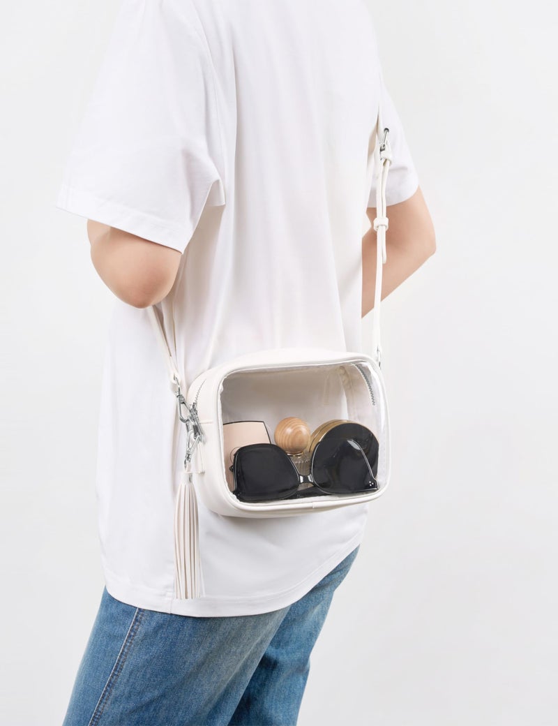 Yarnic Clear Bag Stadium Approved, PVC Transparent Crossbody Purse Small Clear Crossbody Bag with Adjustable Shoulder Strap (Pure White) - Image 2