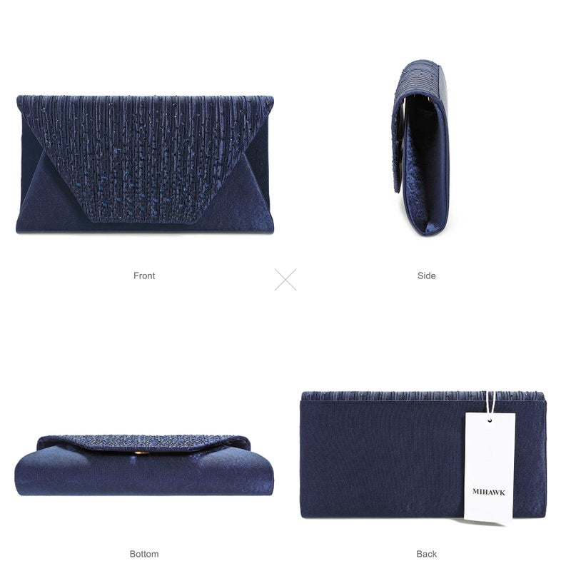 Mihawk clutches for women evening bag Envelope Handbag Party Bridal clutch purses for women wedding(Navy Blue) - Image 5