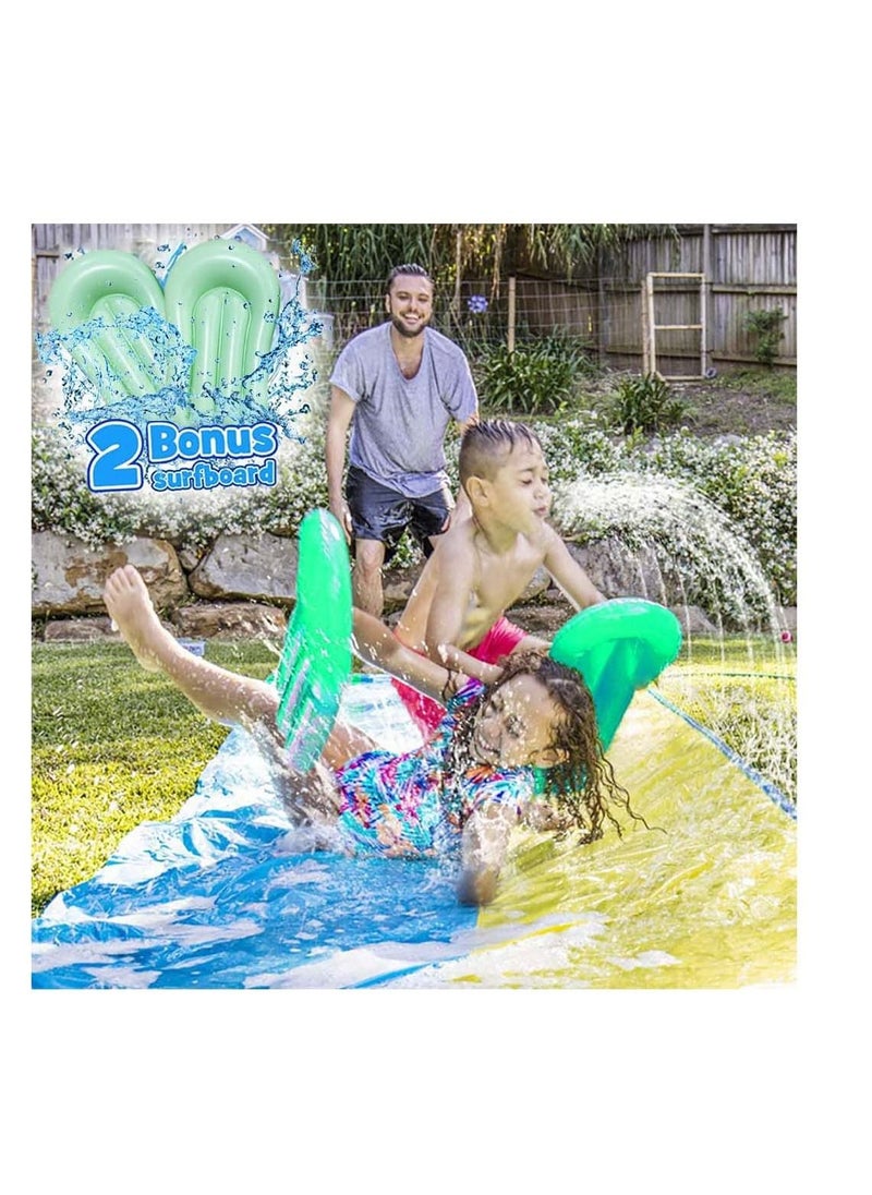 Y&D Double Lane Slip with 2 Bodyboards, Inflatable Lawn Water Slides Summer Toy Build-in Sprinkler for Kids Adults Garden Backyard and Outdoor Waterslide Play 15.7ft x 55in  - Image 2
