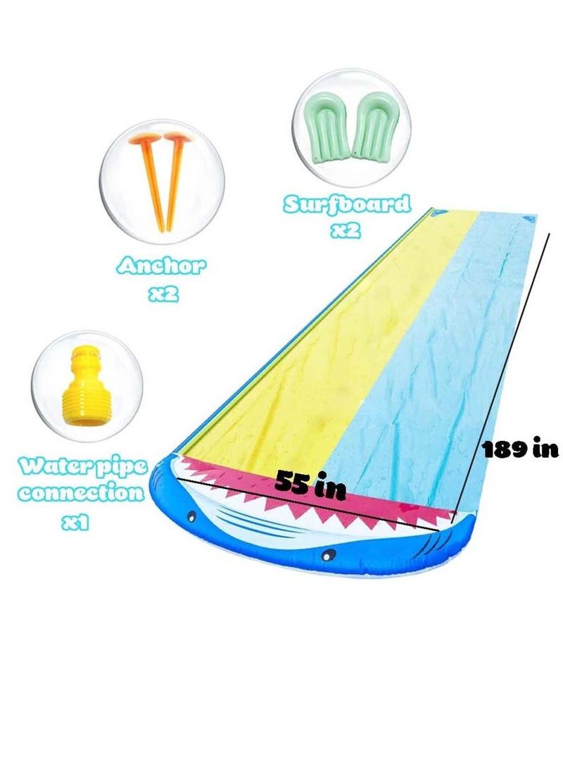 Y&D Double Lane Slip with 2 Bodyboards, Inflatable Lawn Water Slides Summer Toy Build-in Sprinkler for Kids Adults Garden Backyard and Outdoor Waterslide Play 15.7ft x 55in  - Image 5