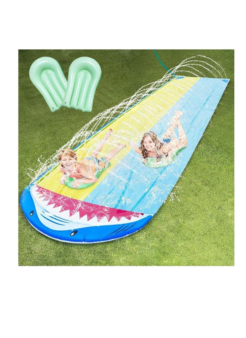 Y&D Double Lane Slip with 2 Bodyboards, Inflatable Lawn Water Slides Summer Toy Build-in Sprinkler for Kids Adults Garden Backyard and Outdoor Waterslide Play 15.7ft x 55in  - Image 1