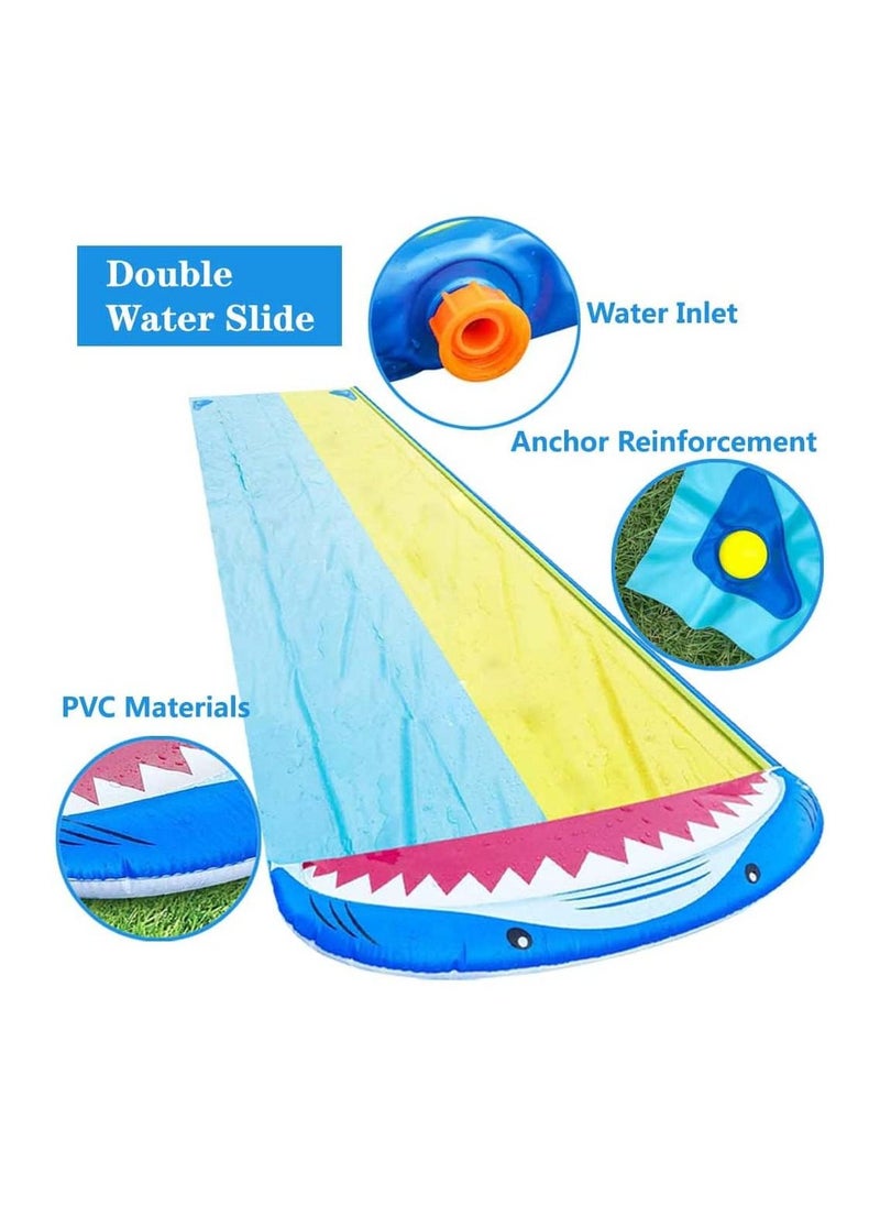Y&D Double Lane Slip with 2 Bodyboards, Inflatable Lawn Water Slides Summer Toy Build-in Sprinkler for Kids Adults Garden Backyard and Outdoor Waterslide Play 15.7ft x 55in  - Image 4