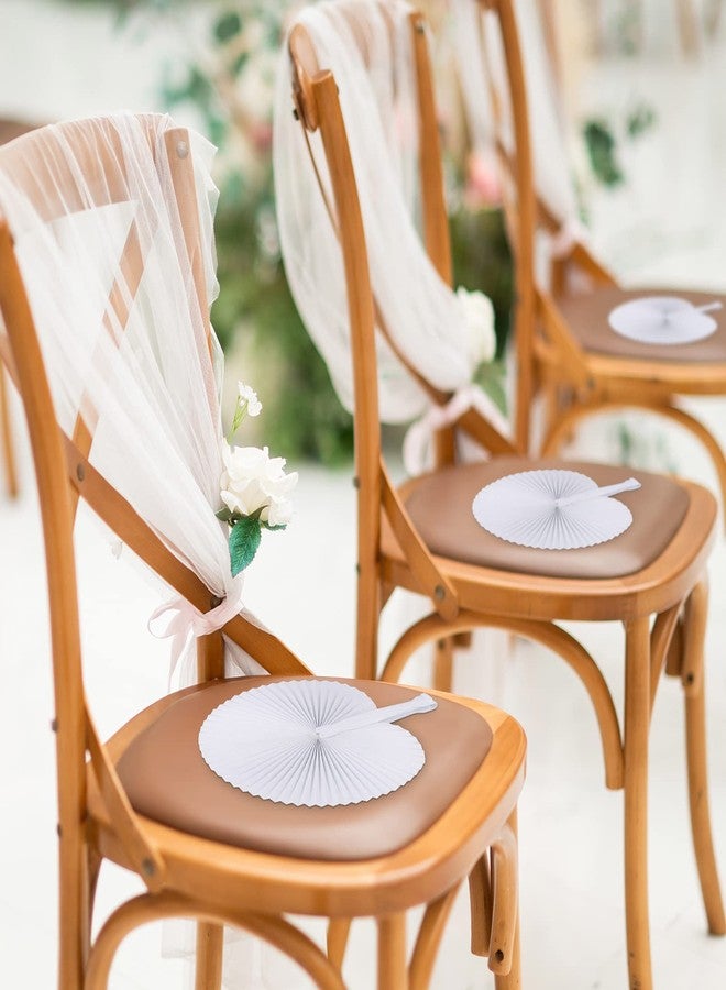 MCEAST 100 Pieces White Party Paper Fans Decorations Folding Fan Handheld Fan Round Shaped Paper Fans with Handle Hand Fans for Wedding Birthday Party Favors - Image 5