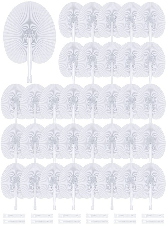 MCEAST 100 Pieces White Party Paper Fans Decorations Folding Fan Handheld Fan Round Shaped Paper Fans with Handle Hand Fans for Wedding Birthday Party Favors - Image 1
