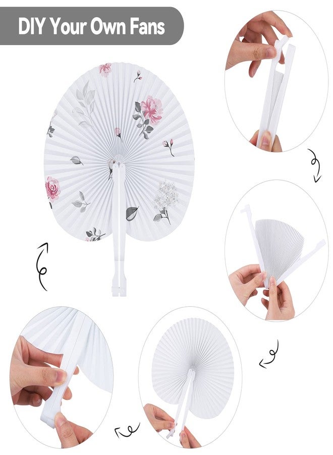 MCEAST 100 Pieces White Party Paper Fans Decorations Folding Fan Handheld Fan Round Shaped Paper Fans with Handle Hand Fans for Wedding Birthday Party Favors - Image 3