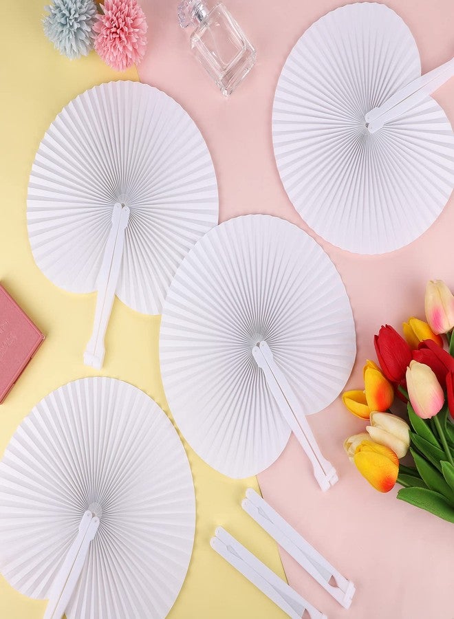 MCEAST 100 Pieces White Party Paper Fans Decorations Folding Fan Handheld Fan Round Shaped Paper Fans with Handle Hand Fans for Wedding Birthday Party Favors - Image 4