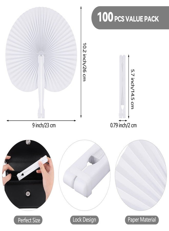 MCEAST 100 Pieces White Party Paper Fans Decorations Folding Fan Handheld Fan Round Shaped Paper Fans with Handle Hand Fans for Wedding Birthday Party Favors - Image 2